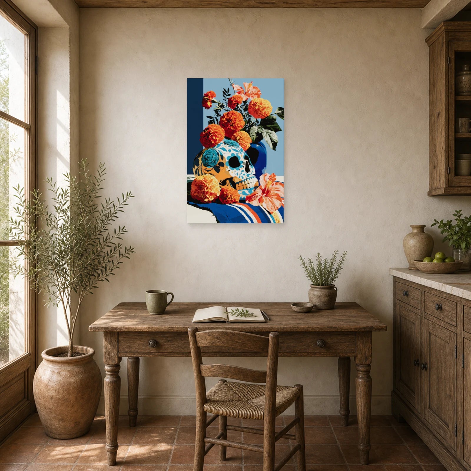 Tableau Nature Morte Vanitas Mexicain Dia Muertos dans un bureau - Art Virtuoso