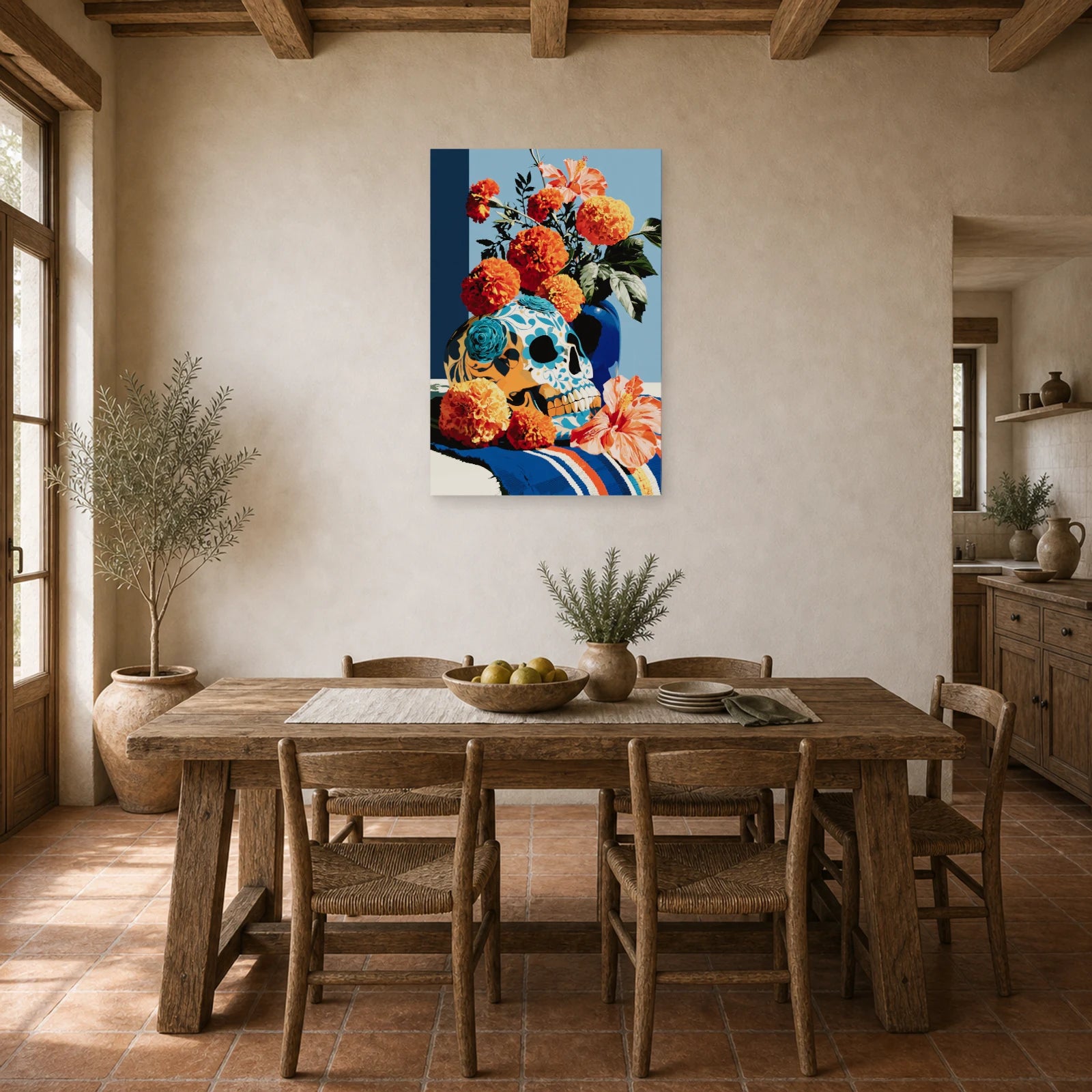 Tableau Nature Morte Vanitas Mexicain Dia Muertos dans une cuisine - Art Virtuoso