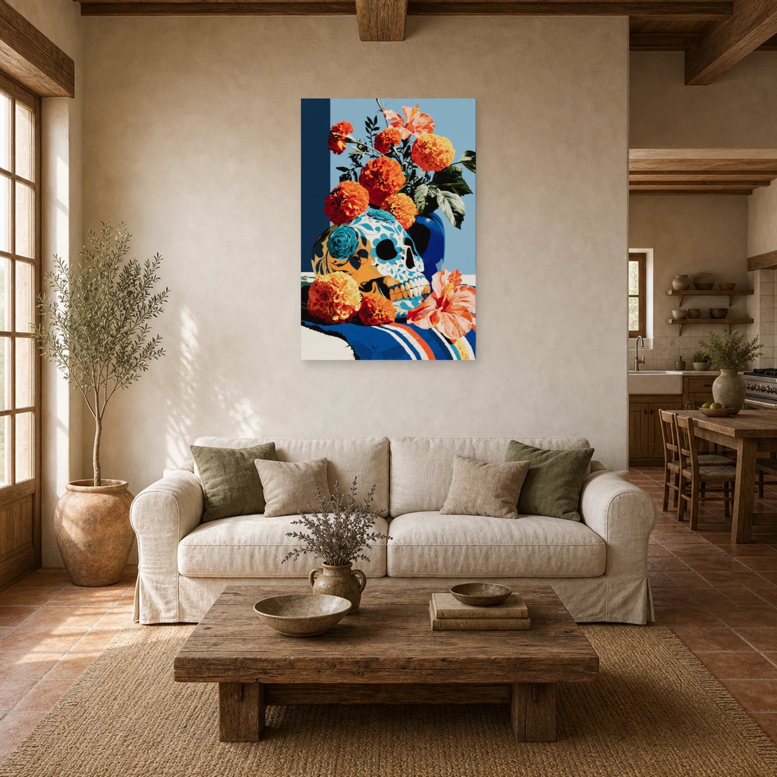 Tableau Nature Morte Vanitas Mexicain Dia Muertos dans un salon - Art Virtuoso