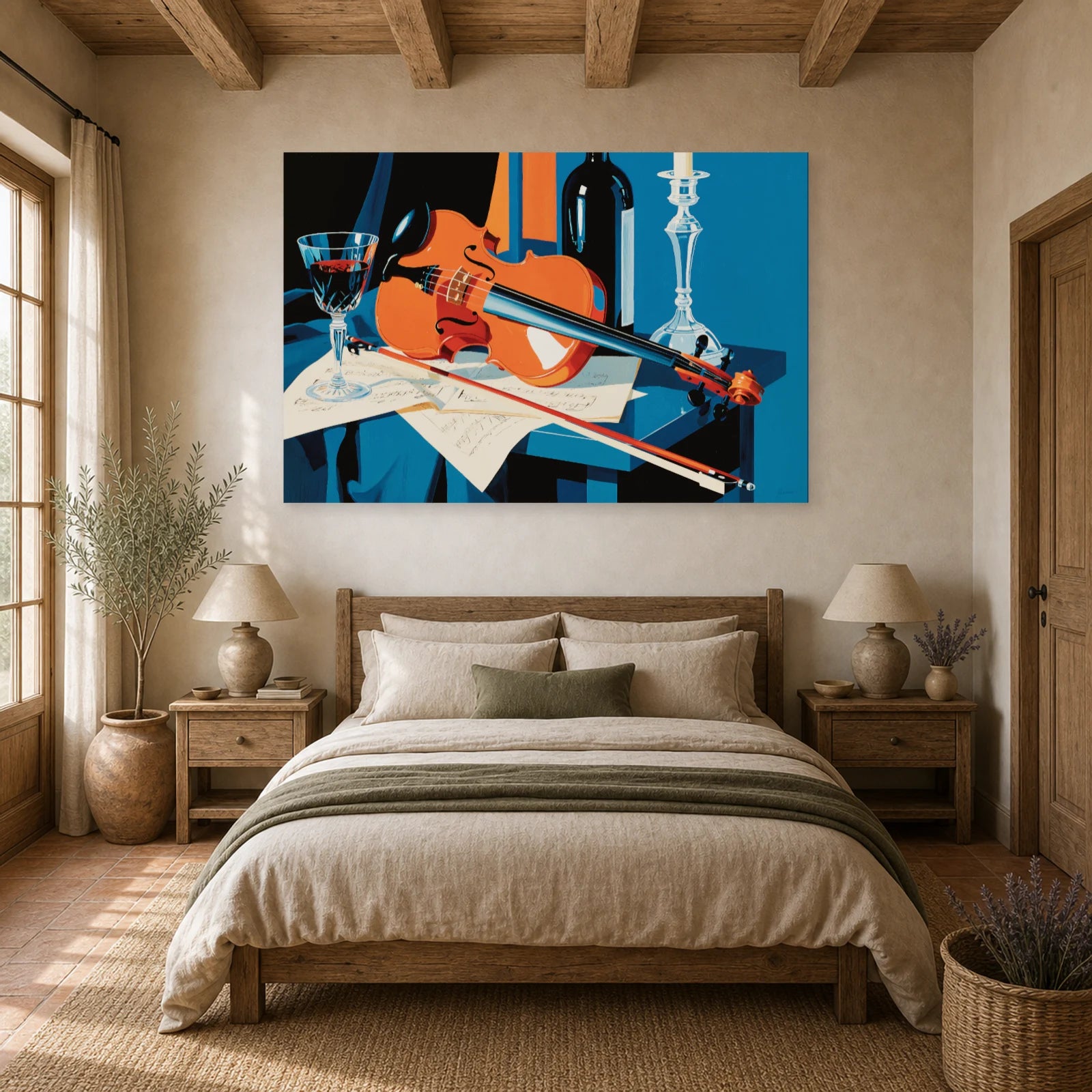 Tableau Nature Morte Violon Partition Vin dans une chambre - Art Virtuoso