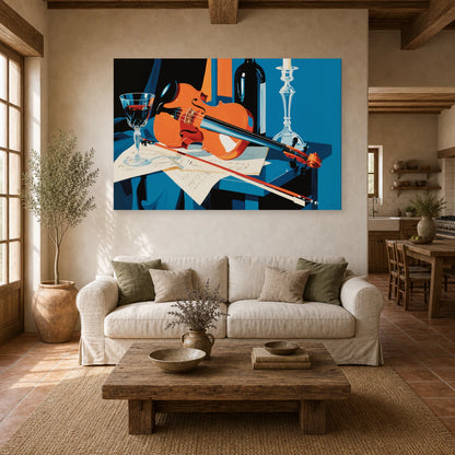 Tableau Nature Morte Violon Partition Vin dans un salon - Art Virtuoso