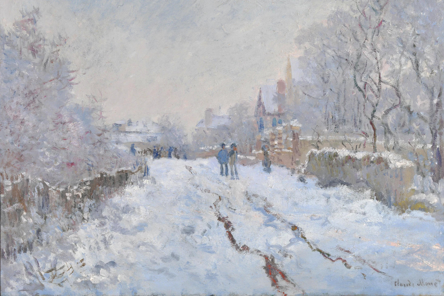 Tableau La Neige à Argenteuil de Claude Monet avec route et promeneurs – format L