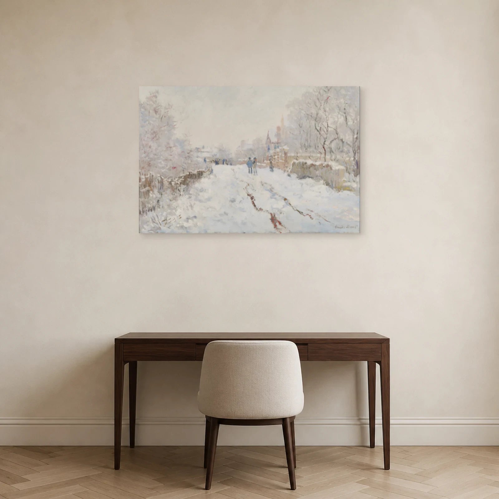 Tableau Rue sous la neige, Argenteuil – Claude Monet dans un bureau - Art Virtuoso