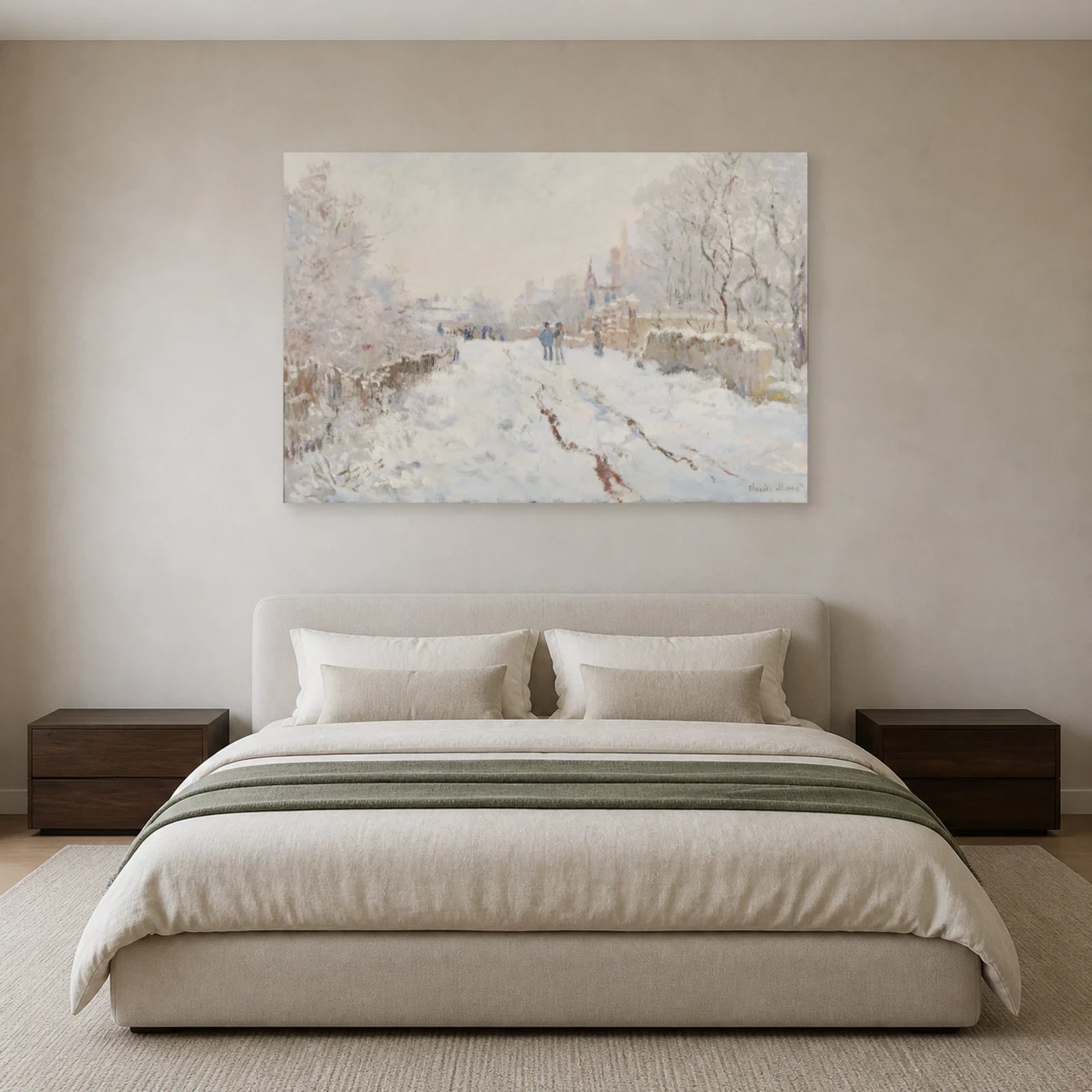 Tableau Rue sous la neige, Argenteuil – Claude Monet dans une chambre - Art Virtuoso