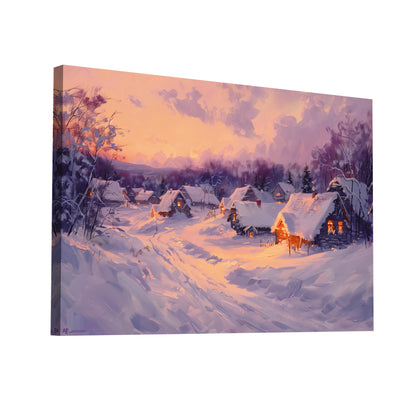 Product Hero 3D WebP Tableau Neige - Village Enneigé au Crépuscule - Art Virtuoso