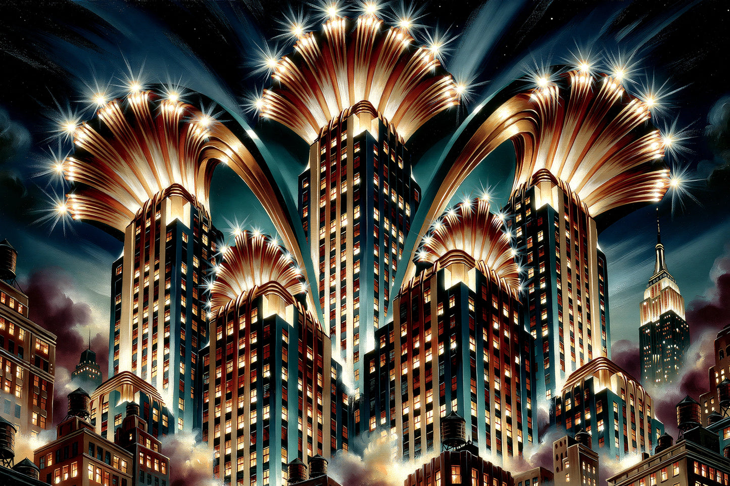 Tableau New York Art Déco - Nocturne Doré - format L - Art Virtuoso