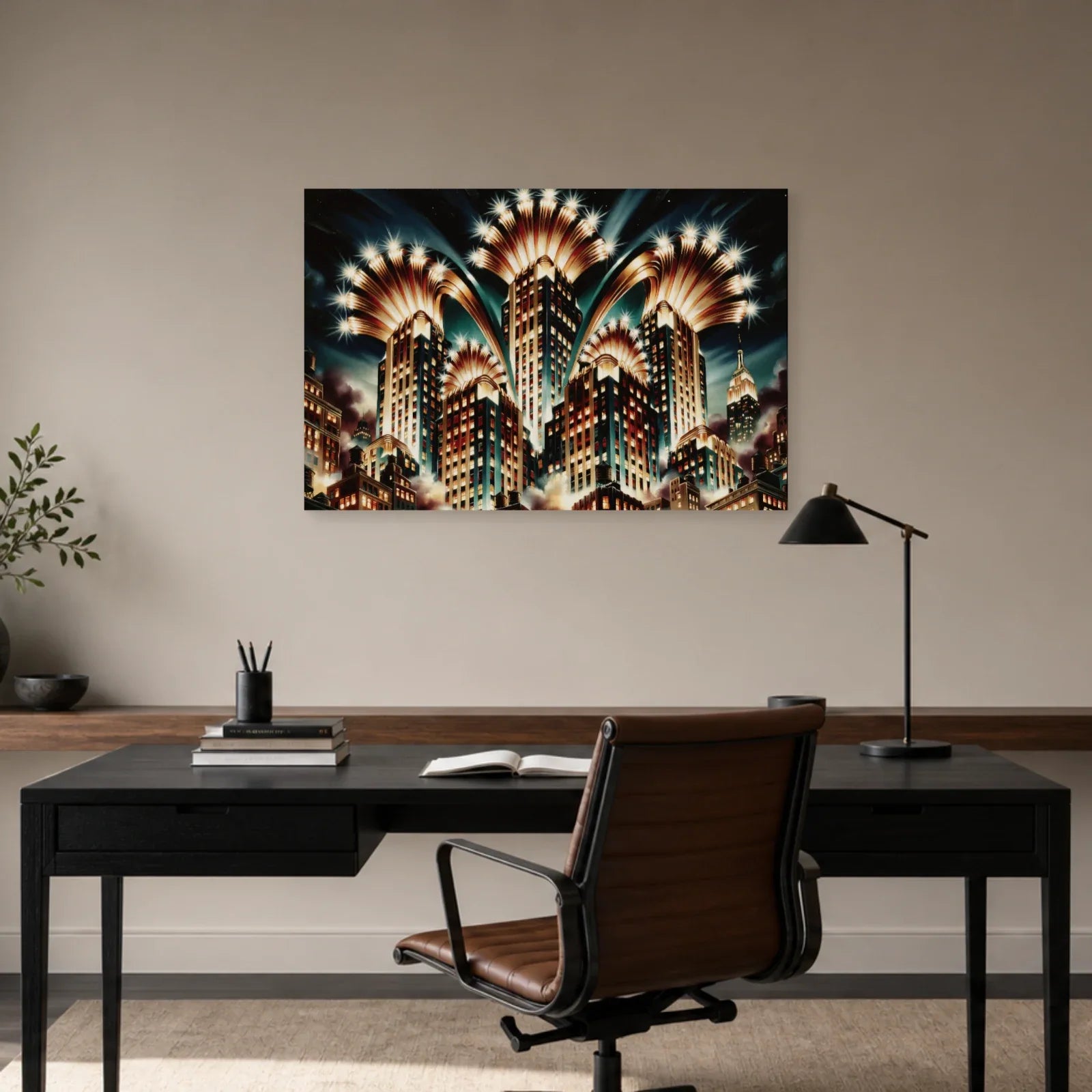 Tableau New York Art Déco - Nocturne Doré - tableau New York dans un bureau - Art Virtuoso