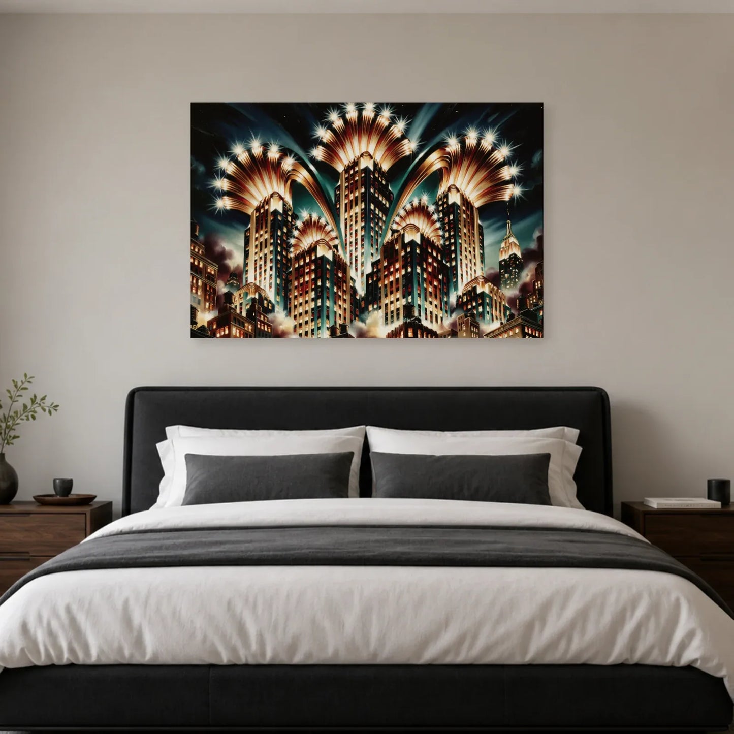 Tableau New York Art Déco - Nocturne Doré - tableau New York dans une chambre - Art Virtuoso