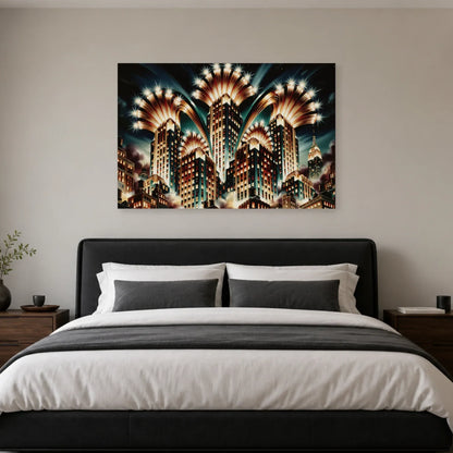 Tableau New York Art Déco - Nocturne Doré - tableau New York dans une chambre - Art Virtuoso