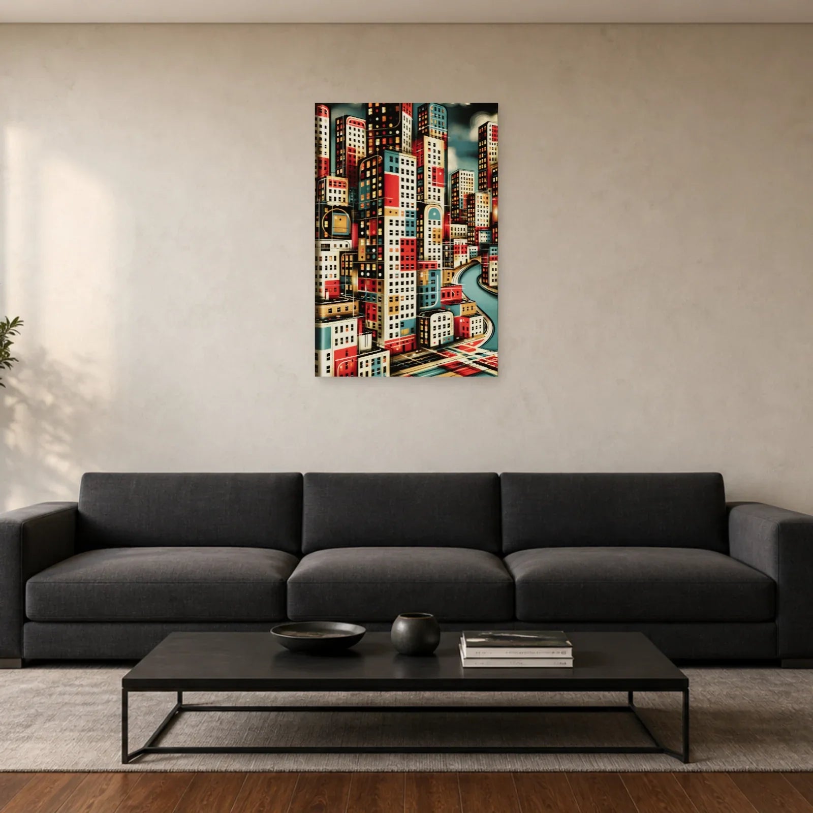 Tableau New York Bauhaus présenté dans un salon contemporain