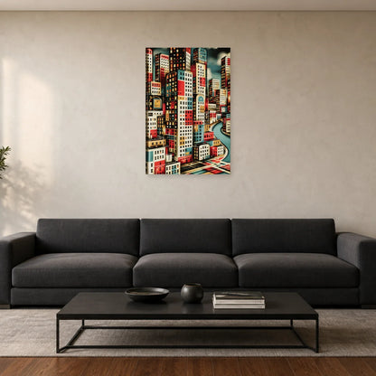Tableau New York Bauhaus présenté dans un salon contemporain