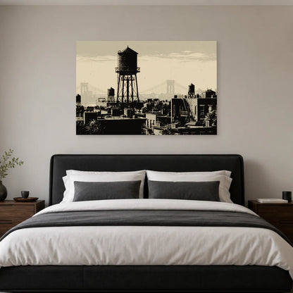 Illustration New York noir et ivoire accrochée dans une chambre