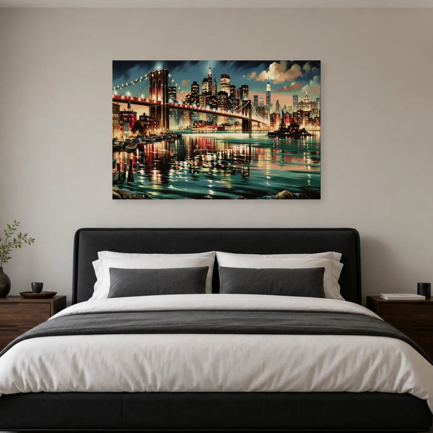 Toile horizontale avec bateaux et lumières dans une chambre