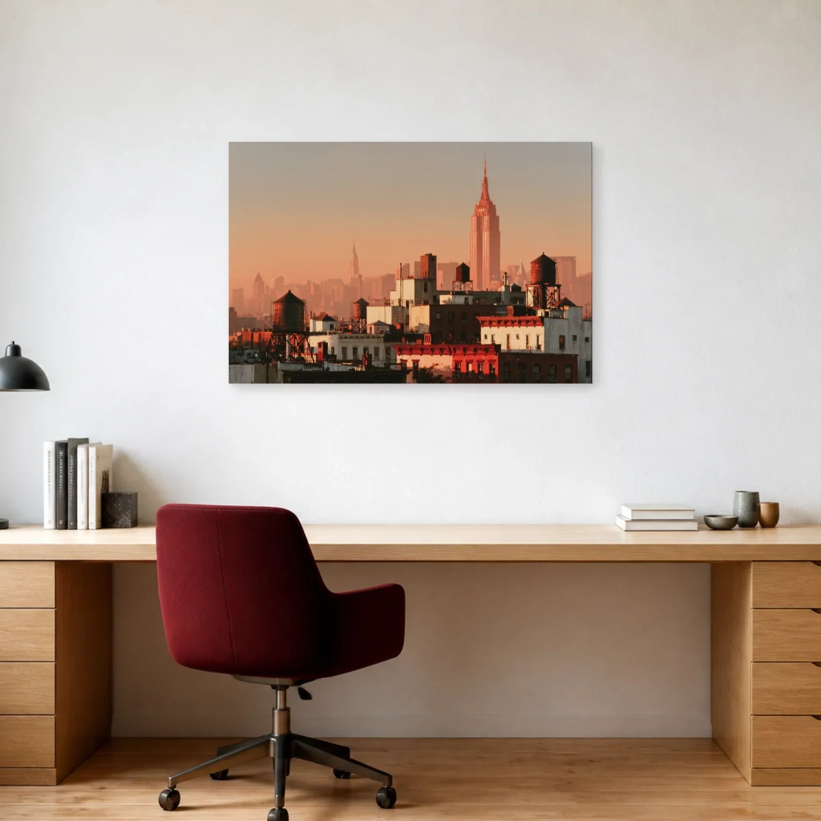 Tableau New York Rose présenté dans un bureau - Art Virtuoso