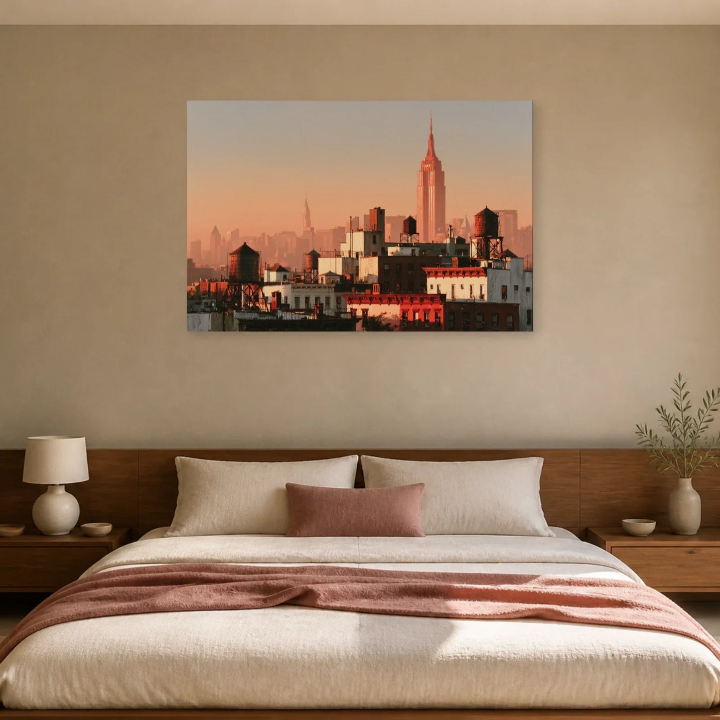 Tableau New York Rose présenté dans une chambre - Art Virtuoso