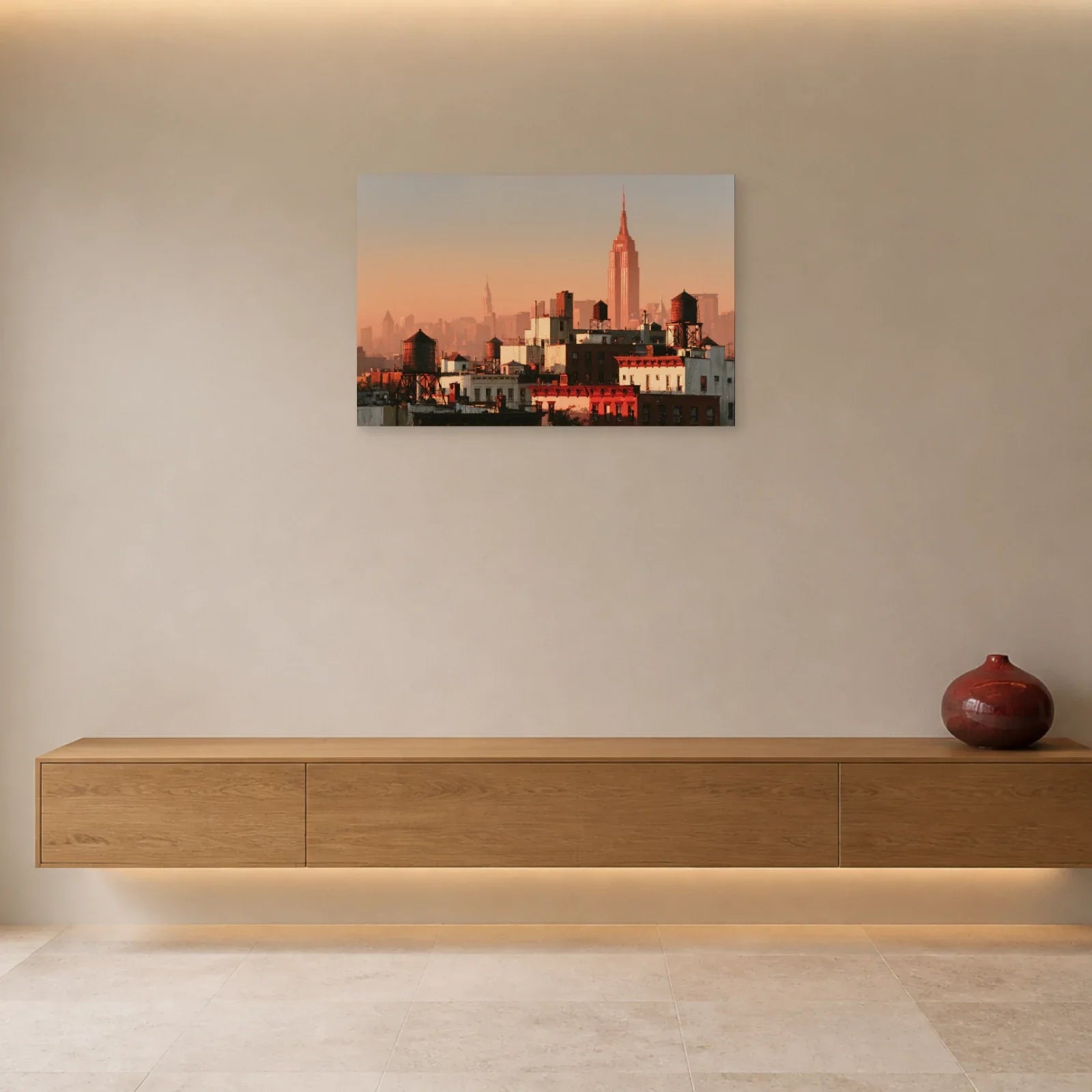 Tableau New York Rose présenté dans une entrée - Art Virtuoso