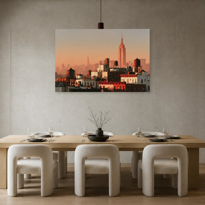 Tableau New York Rose présenté dans une salle à manger - Art Virtuoso