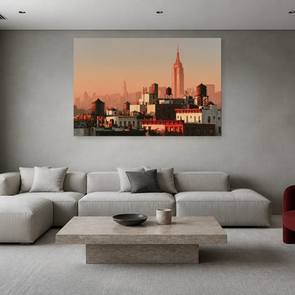 Tableau New York Rose présenté dans un salon - Art Virtuoso