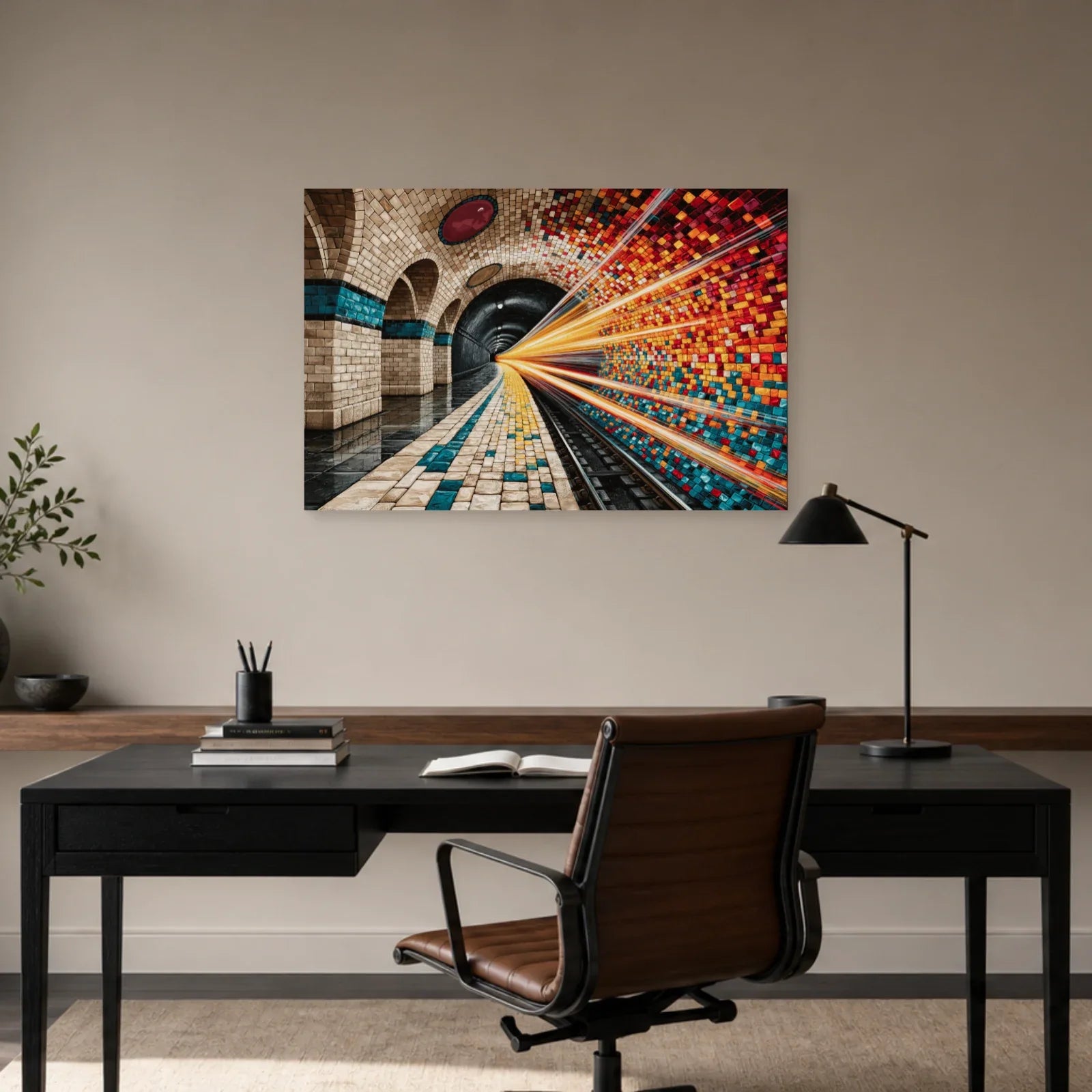 Tunnel en mosaïque colorée installé dans un bureau