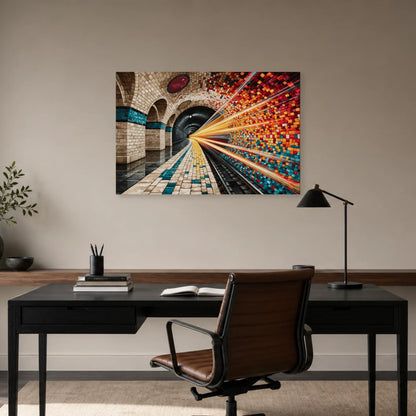 Tunnel en mosaïque colorée installé dans un bureau
