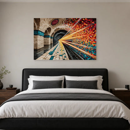 Toile urbaine de subway présentée dans une chambre