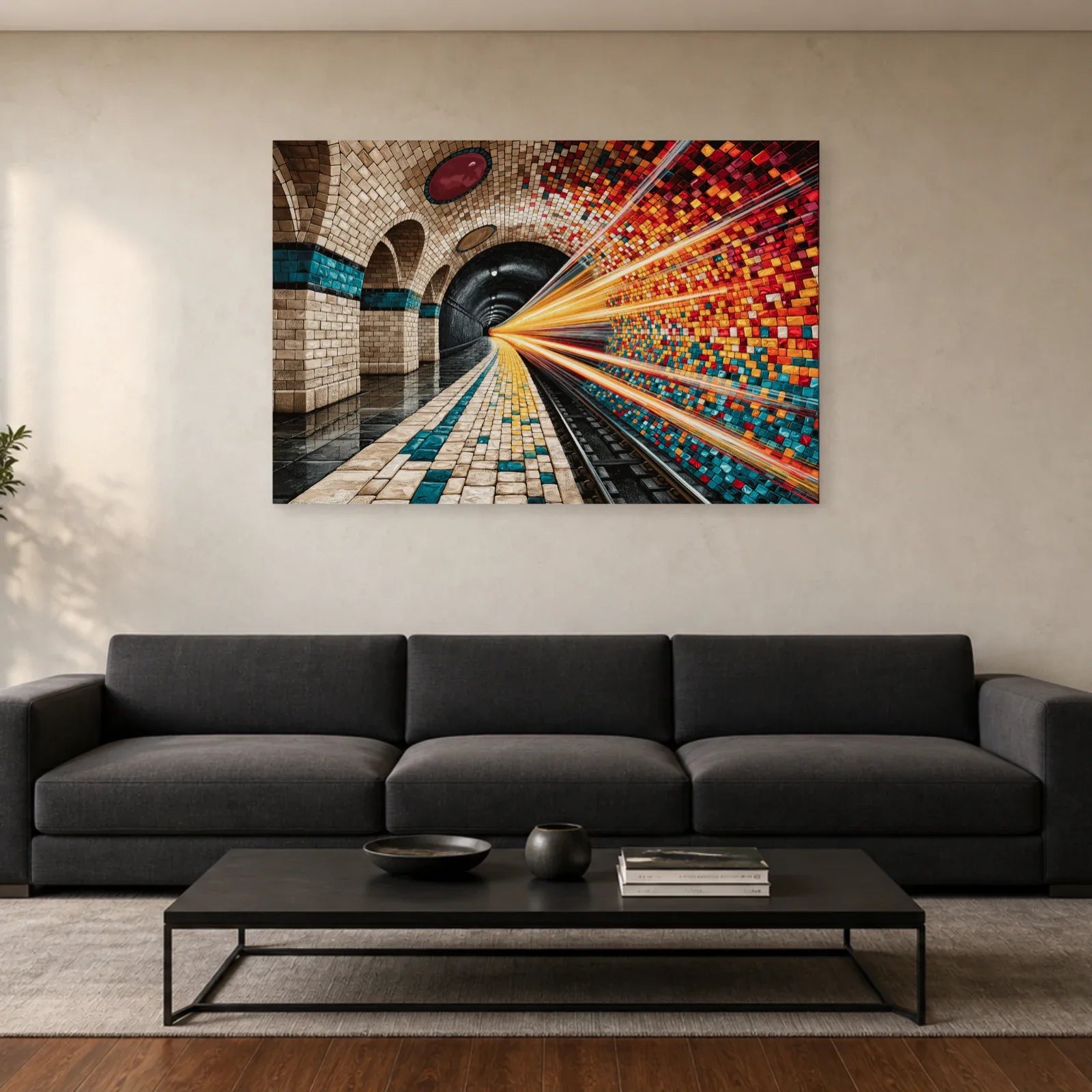 Tableau métro New York présenté dans un salon contemporain