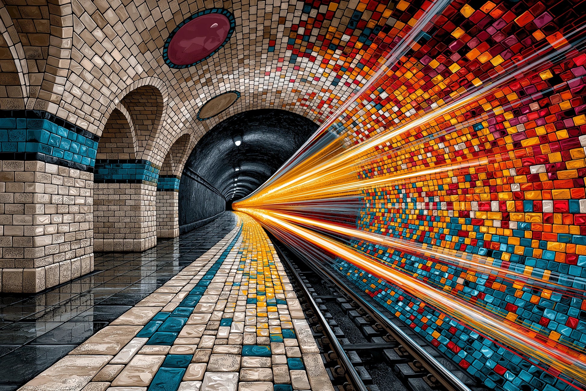 Tunnel du métro de New York en mosaïque colorée, toile format S
