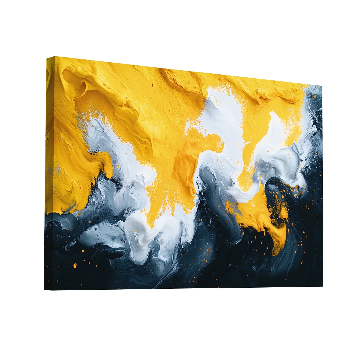 Product Hero 3D WebP Tableau Noir Blanc Jaune : Tempête Solaire - Art Virtuoso