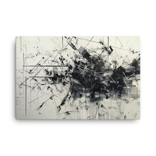 Tableau Noir et Blanc Abstrait Contemporain - Chaos Contrôlé