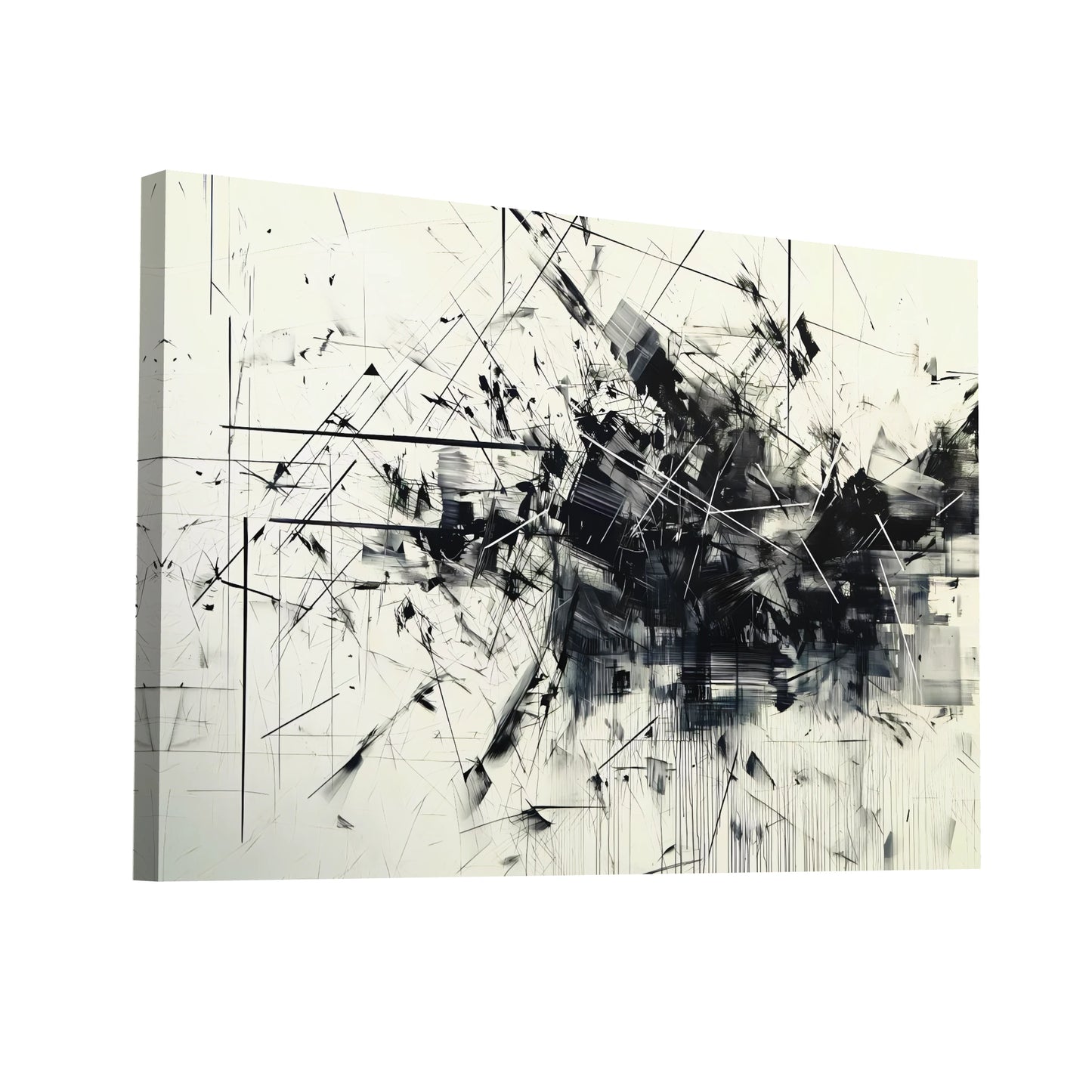 Product Hero 3D WebP Tableau Noir et Blanc Abstrait Contemporain - Chaos Contrôlé - Art Virtuoso