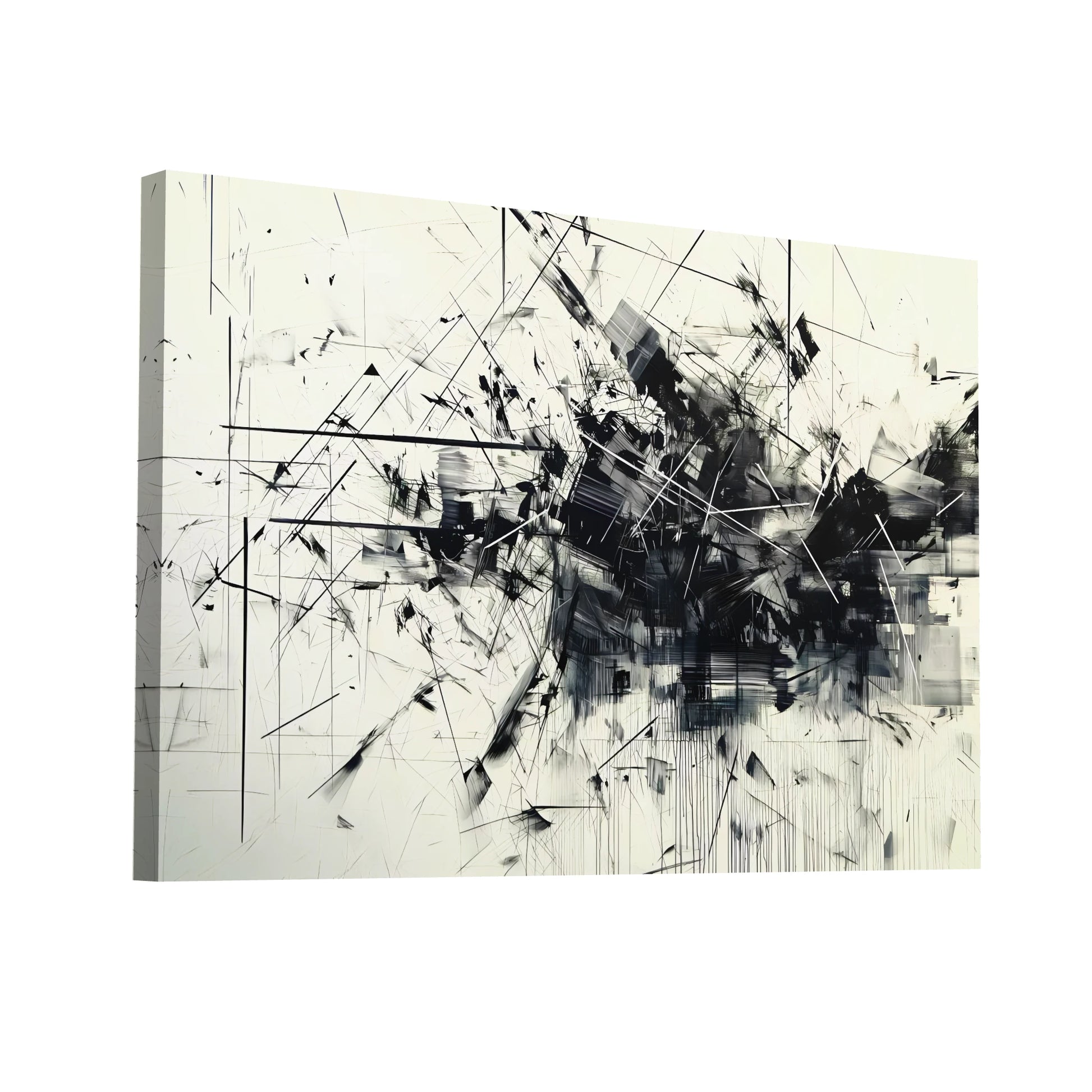 Product Hero 3D WebP Tableau Noir et Blanc Abstrait Contemporain - Chaos Contrôlé - Art Virtuoso