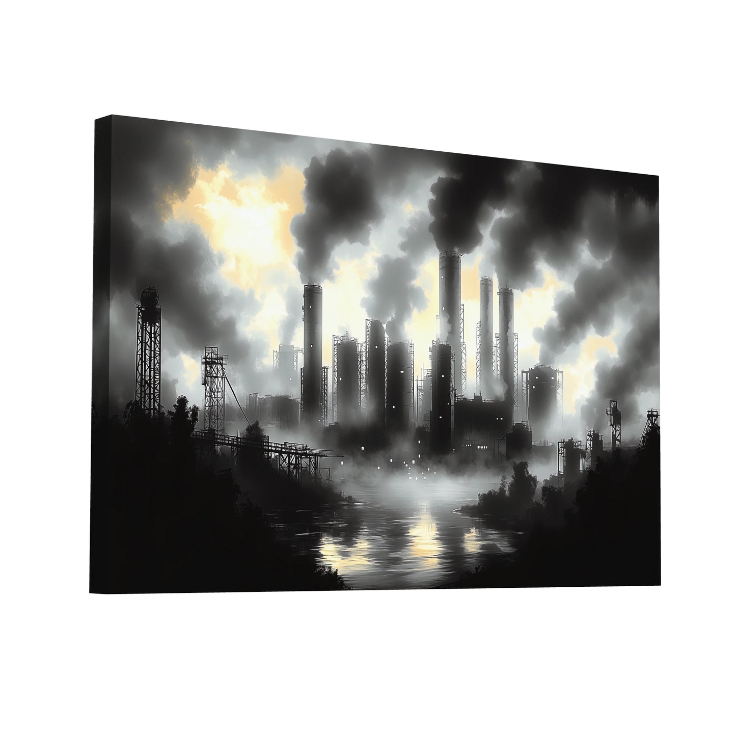 Product Hero 3D WebP Tableau Noir et Blanc Industriel au Crépuscule - Art Virtuoso