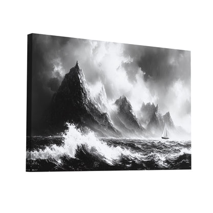Product Hero 3D WebP Tableau Noir et Blanc Mer - Tempête Clair-Obscur - Art Virtuoso