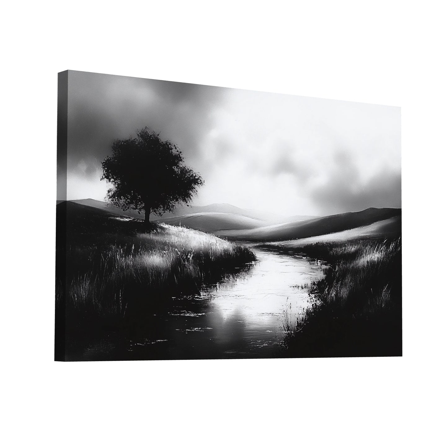 Product Hero 3D WebP Tableau Noir et Blanc - Paysage Serein - Art Virtuoso