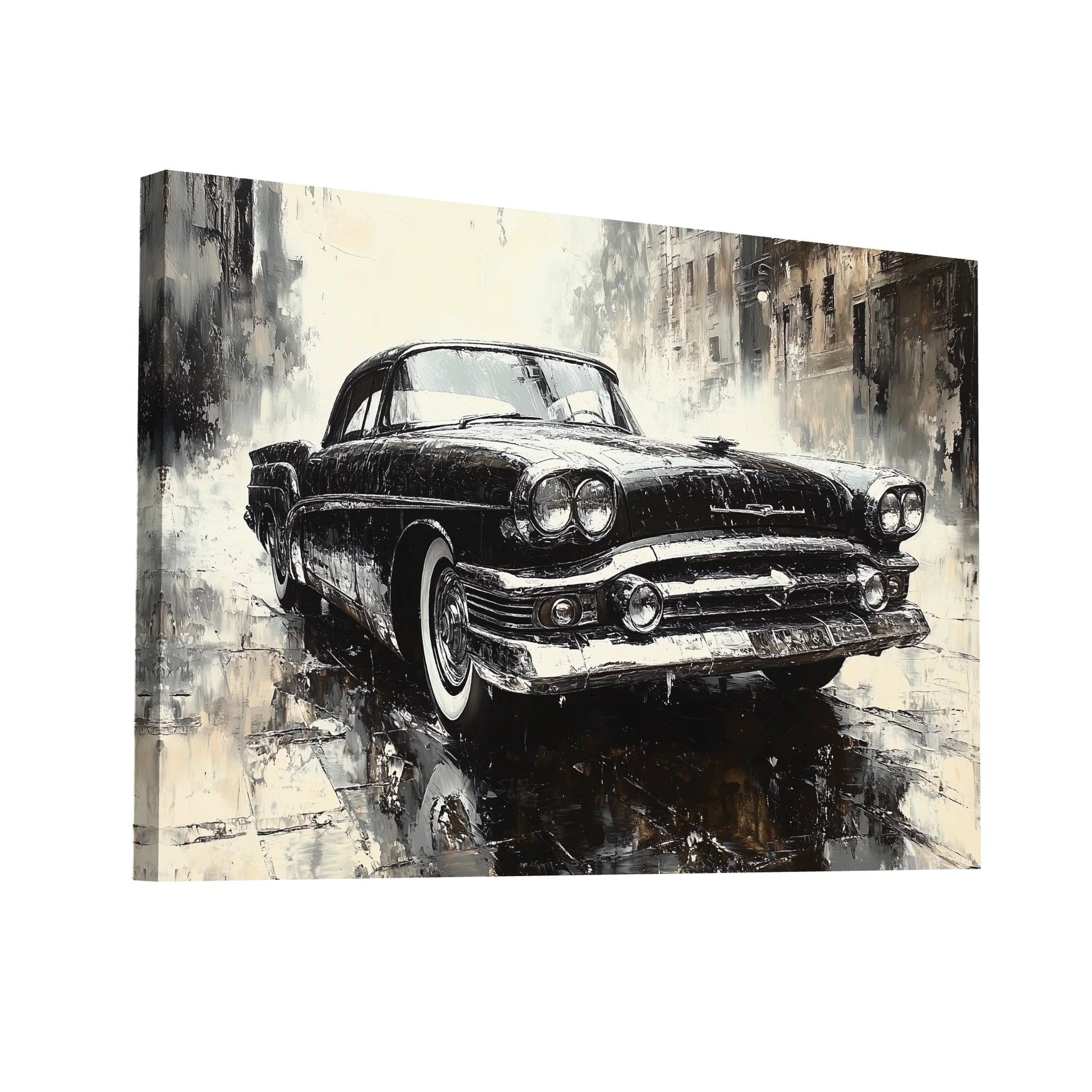 Product Hero 3D WebP Tableau Noir et Blanc Voiture : Americana Monochrome - Art Virtuoso