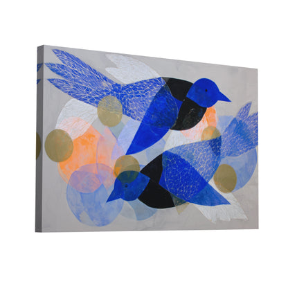 Product Hero 3D WebP Tableau Nordique 1 - oiseaux bleus et cercles scandinaves - Art Virtuoso
