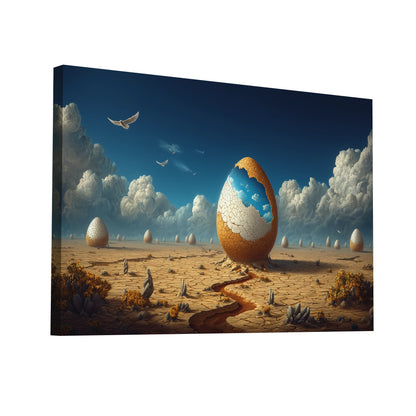 Product Hero 3D WebP Tableau oeuf surréaliste du désert - Art Virtuoso