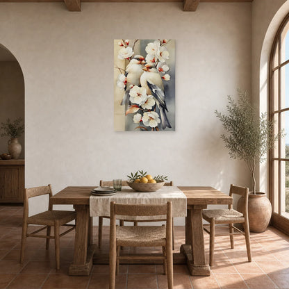Tableau Oiseaux Fleurs Vintage - Branche Fleurie dans une cuisine - Art Virtuoso