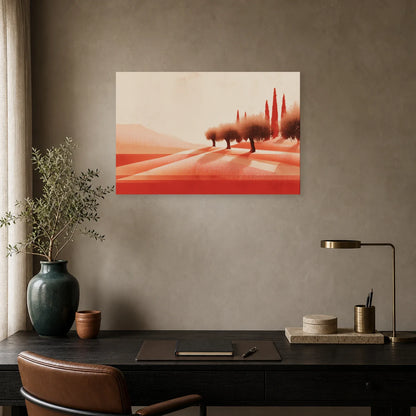 Tableau Oliveraie Mediterraneenne Terracotta dans un bureau - Art Virtuoso