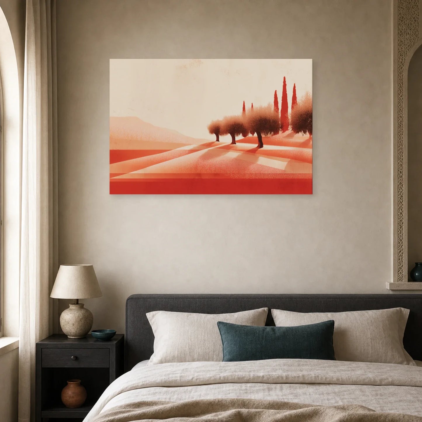 Tableau Oliveraie Mediterraneenne Terracotta dans une chambre - Art Virtuoso