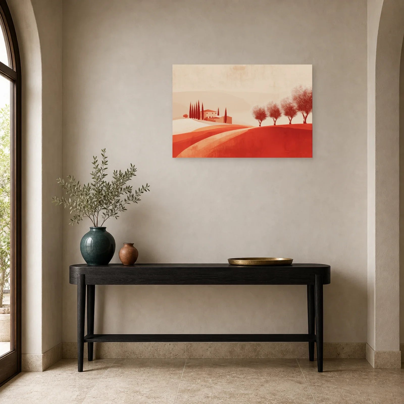Tableau Oliveraie Toscane Terracotta dans une entree ou un couloir - Art Virtuoso