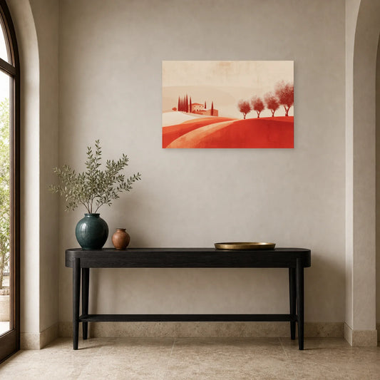 Tableau Oliveraie Toscane Terracotta dans une entree ou un couloir - Art Virtuoso
