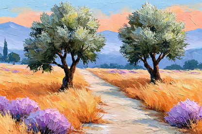 Tableau oliviers Provence avec chemin et lavande - format XL