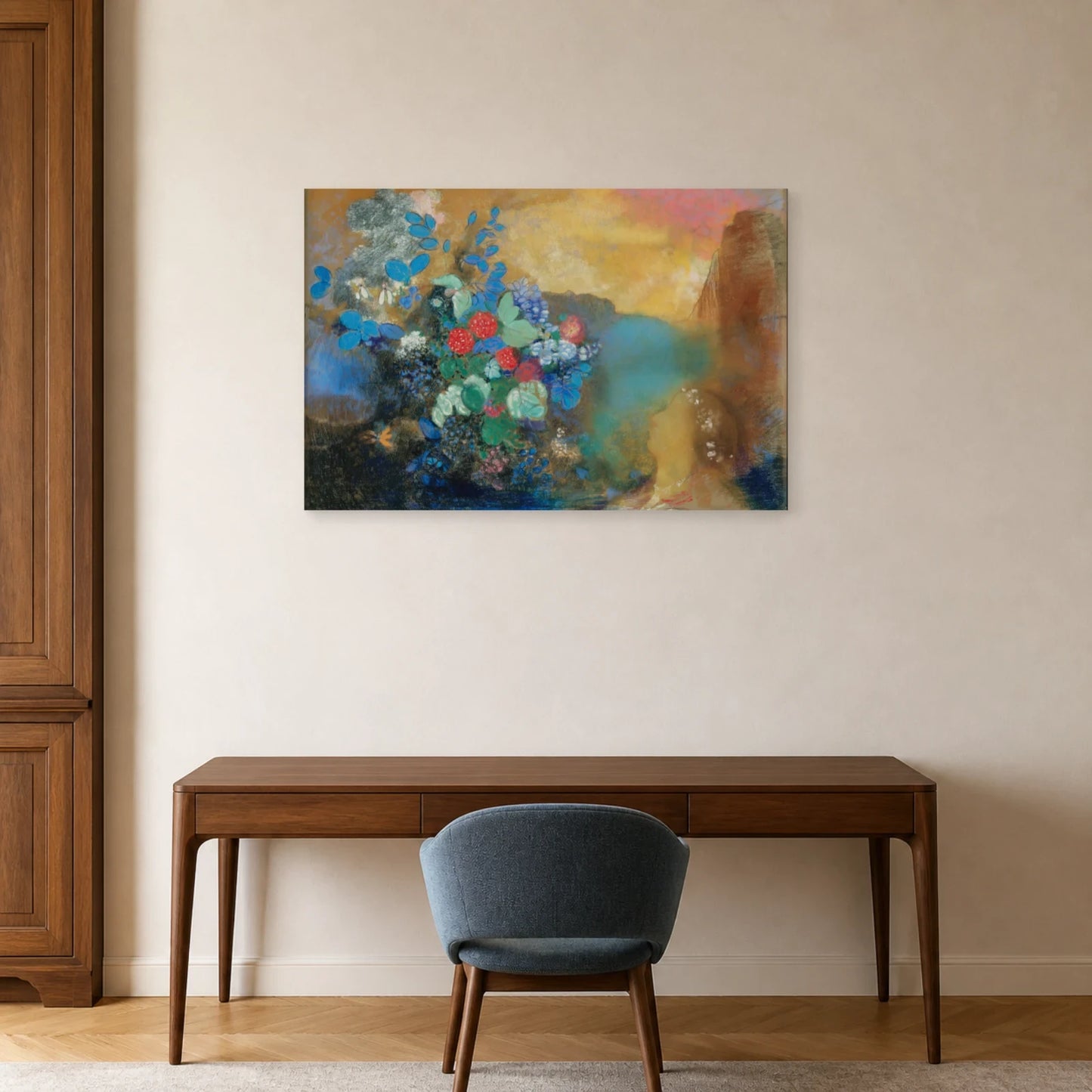 Tableau Ophélie parmi les fleurs – Odilon Redon dans un bureau - Art Virtuoso