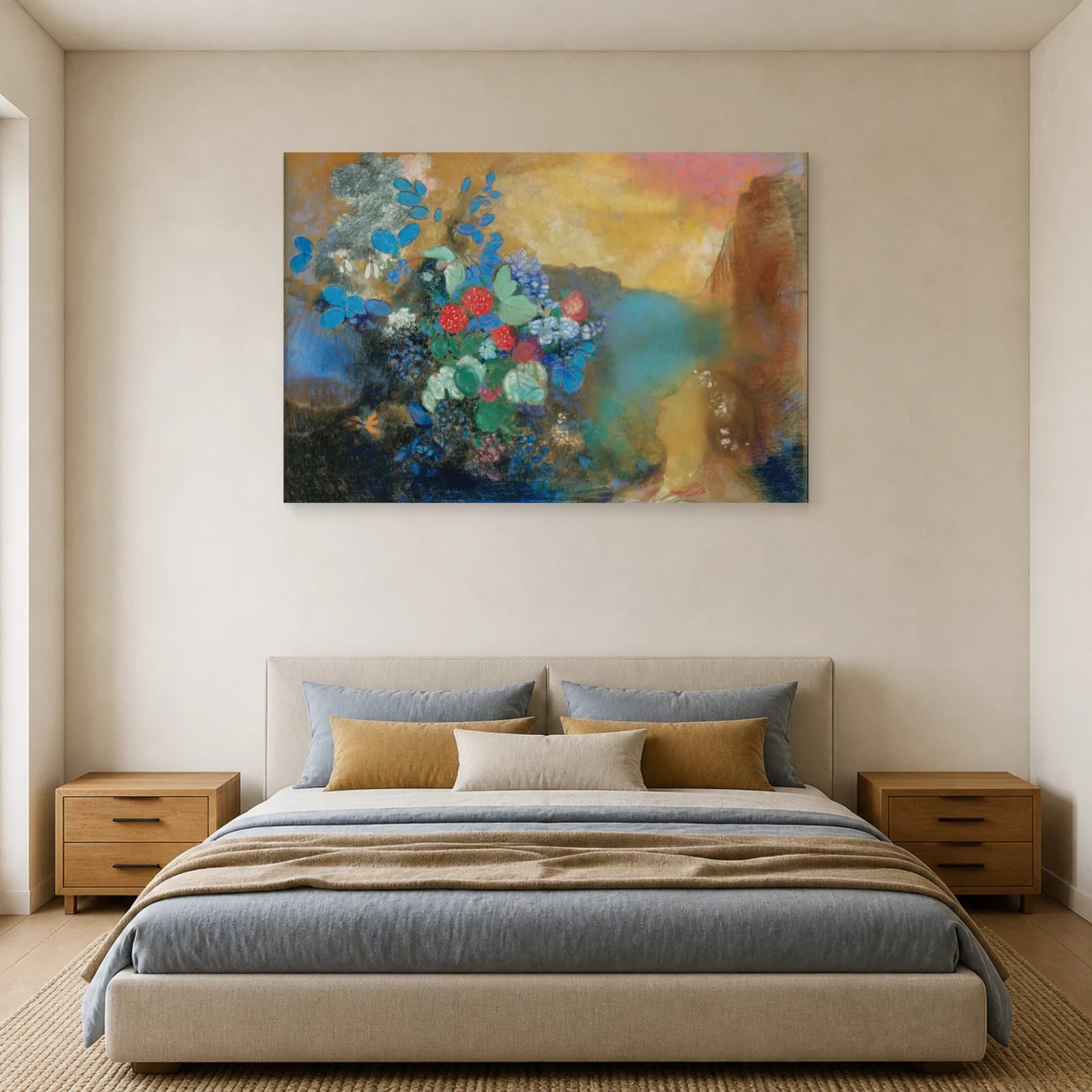 Tableau Ophélie parmi les fleurs – Odilon Redon dans une chambre - Art Virtuoso