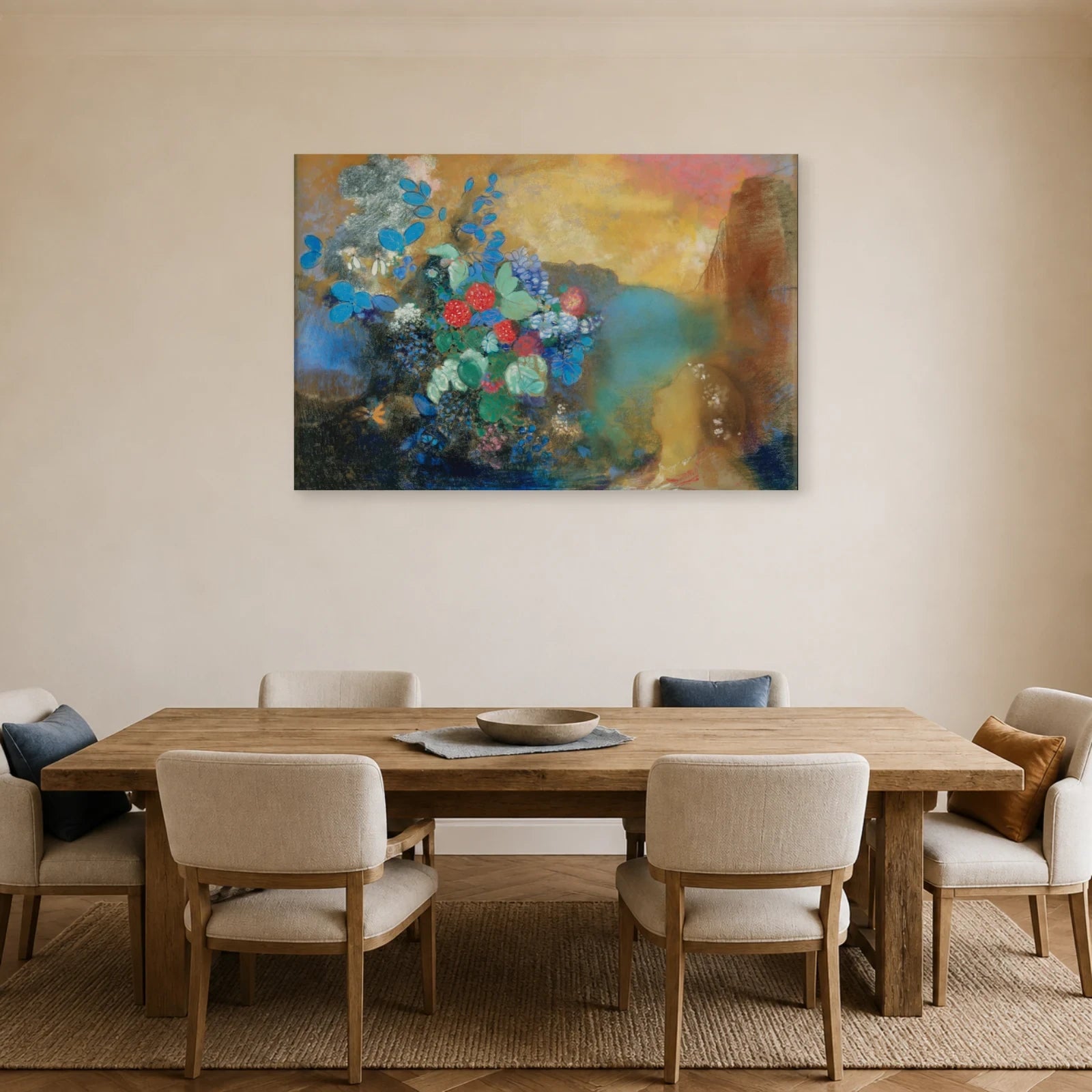 Tableau Ophélie parmi les fleurs – Odilon Redon dans une salle à manger - Art Virtuoso