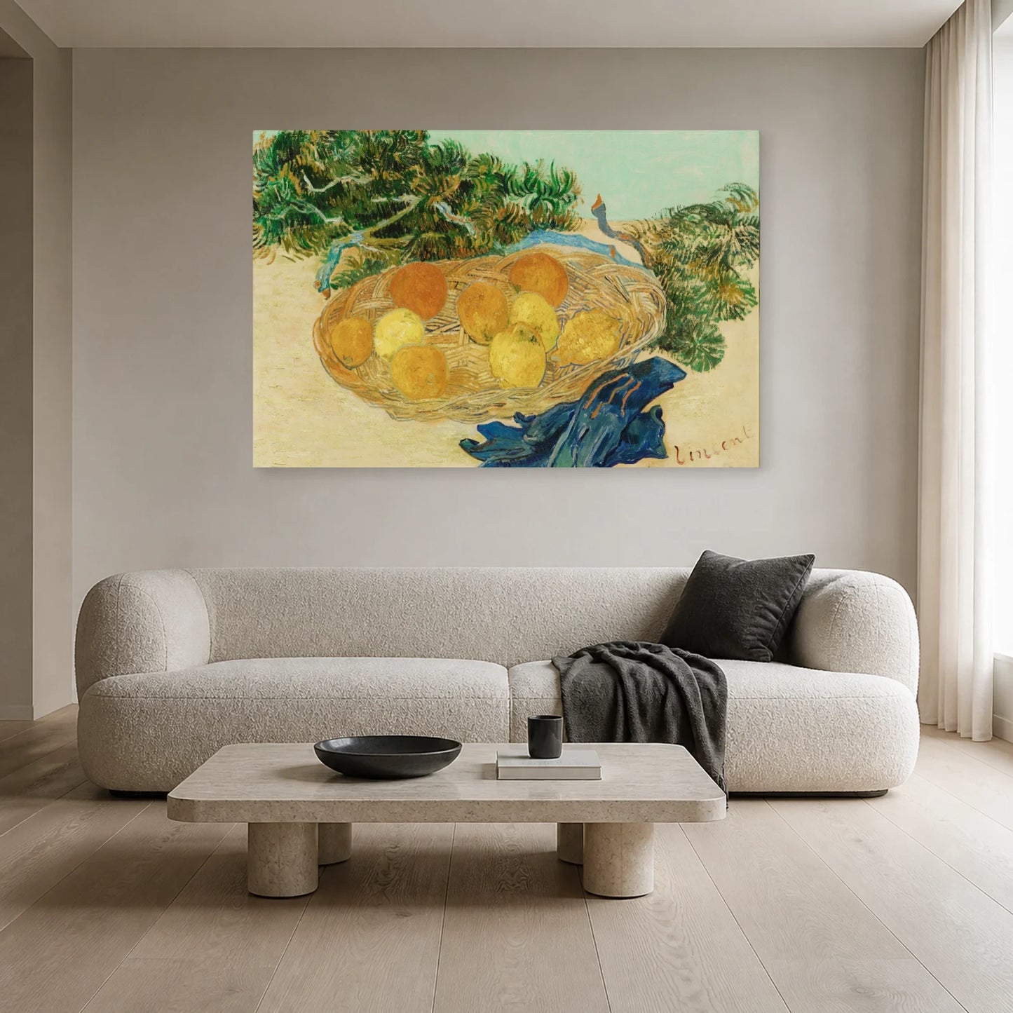 Tableau Nature morte aux oranges et aux citrons avec des gants bleus – Vincent van Gogh dans un salon - Art Virtuoso