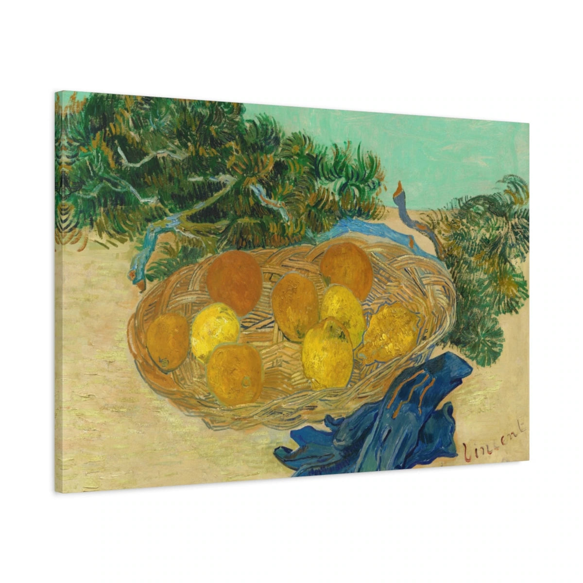 Tableau Nature morte aux oranges et aux citrons avec des gants bleus – Vincent van Gogh - toile 3D avec bords imprimés - Art Virtuoso