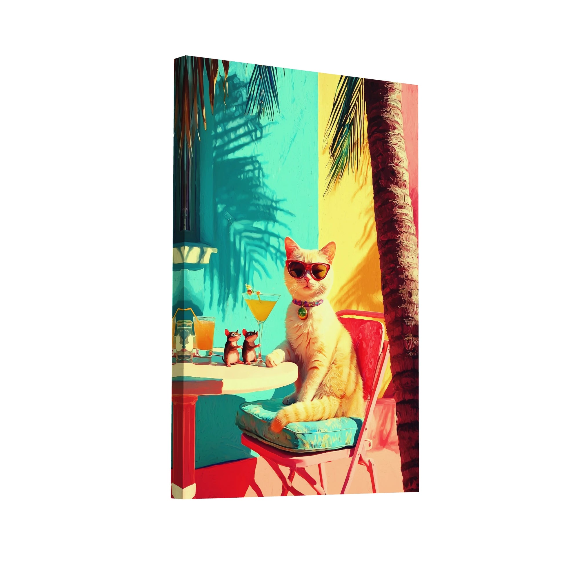 Product Hero 3D WebP Tableau Original - Chat en Vacances - Art Virtuoso