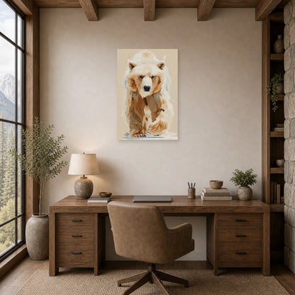 Mockup WebP Tableau Ours Aquarelle dans un bureau - Art Virtuoso
